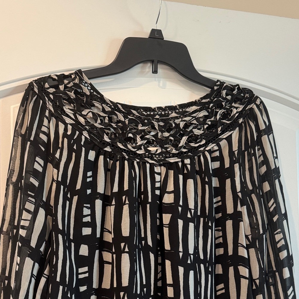 Coldwater Creek Black and Cream Geometric Blouse